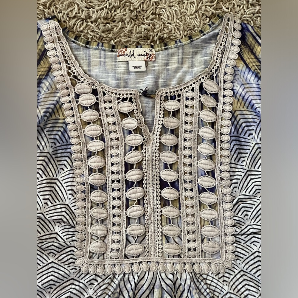 Women's World Unity Multi Colored Tank Top with Lace Detail - Picture 2 of 4
